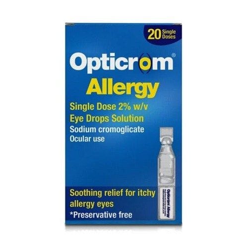 Opticrom Allergy 2% Sodium Cromoglicate Single Dose Eye Drops (20) Allergy and Hayfever