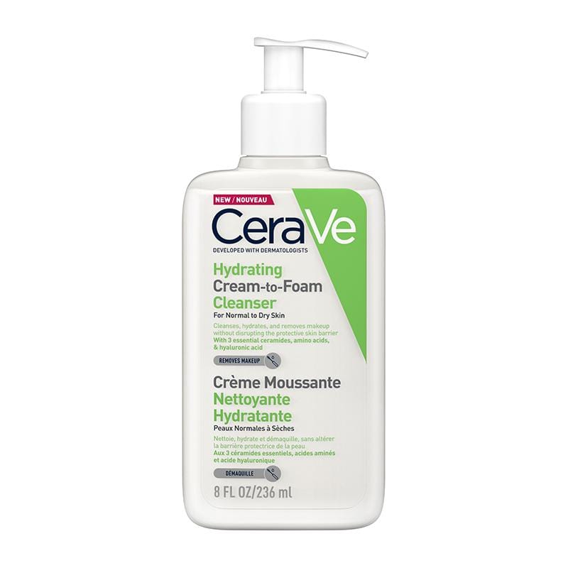 CeraVe Hydrating Cream To Foam Cleanser With Hyaluronic Acid (236ml) Facial Cleansers