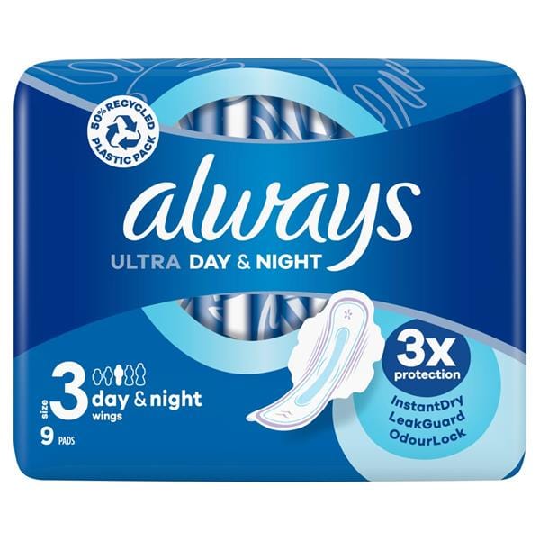 Always Ultra Night (Size 3) Sanitary Pads With Wings (9) Feminine Care