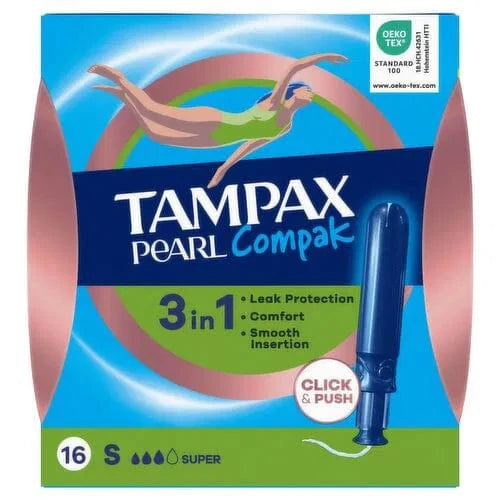 Tampax Pearl Compak Super Tampons With Applicator x16 Feminine Care Tampax Pearl Compak Super Tampons With Applicator x16