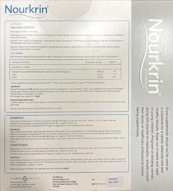 Nourkrin Woman - 3 Months Supply (180) FREE Shampoo & Conditioner Haircare