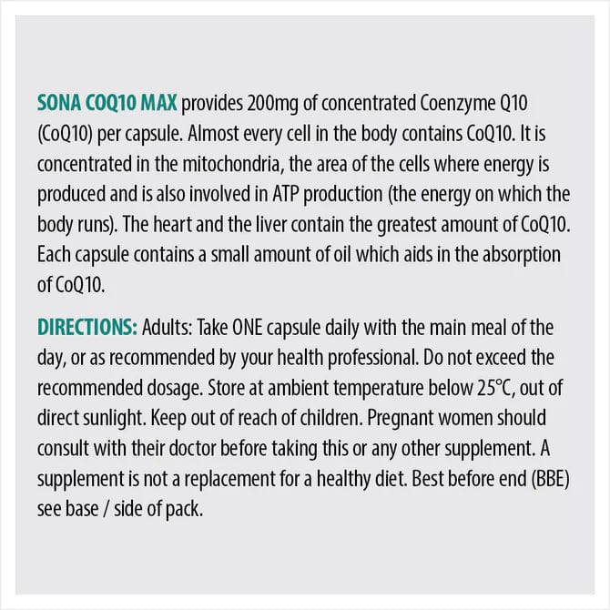 Sona CoQ10 MAX 200mg (30) Heart Health