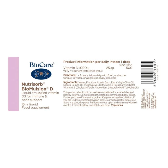 Nutrisorb Biomulsion Vitamin D | Biocare (15ml) Immune System