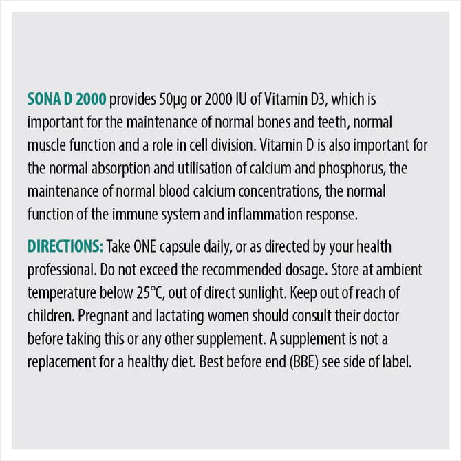 Sona D2000 Vitamin D3 2000IU (120) Immune System