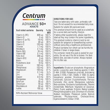 Centrum Advance 50+ Multivitamin Tablets 30s Multi Vitamins