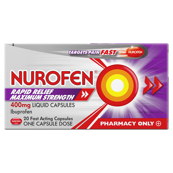Nurofen Rapid Relief Max Strength Liquid Capsules 400mg Ibuprofen (20) Pain Relief PA0979/032/013