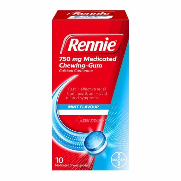 Rennie 750mg Medicated Mint Flavoured Chewing Gum 10 Pack Rennie 750mg Medicated Mint Flavoured Chewing Gum 10 Pack