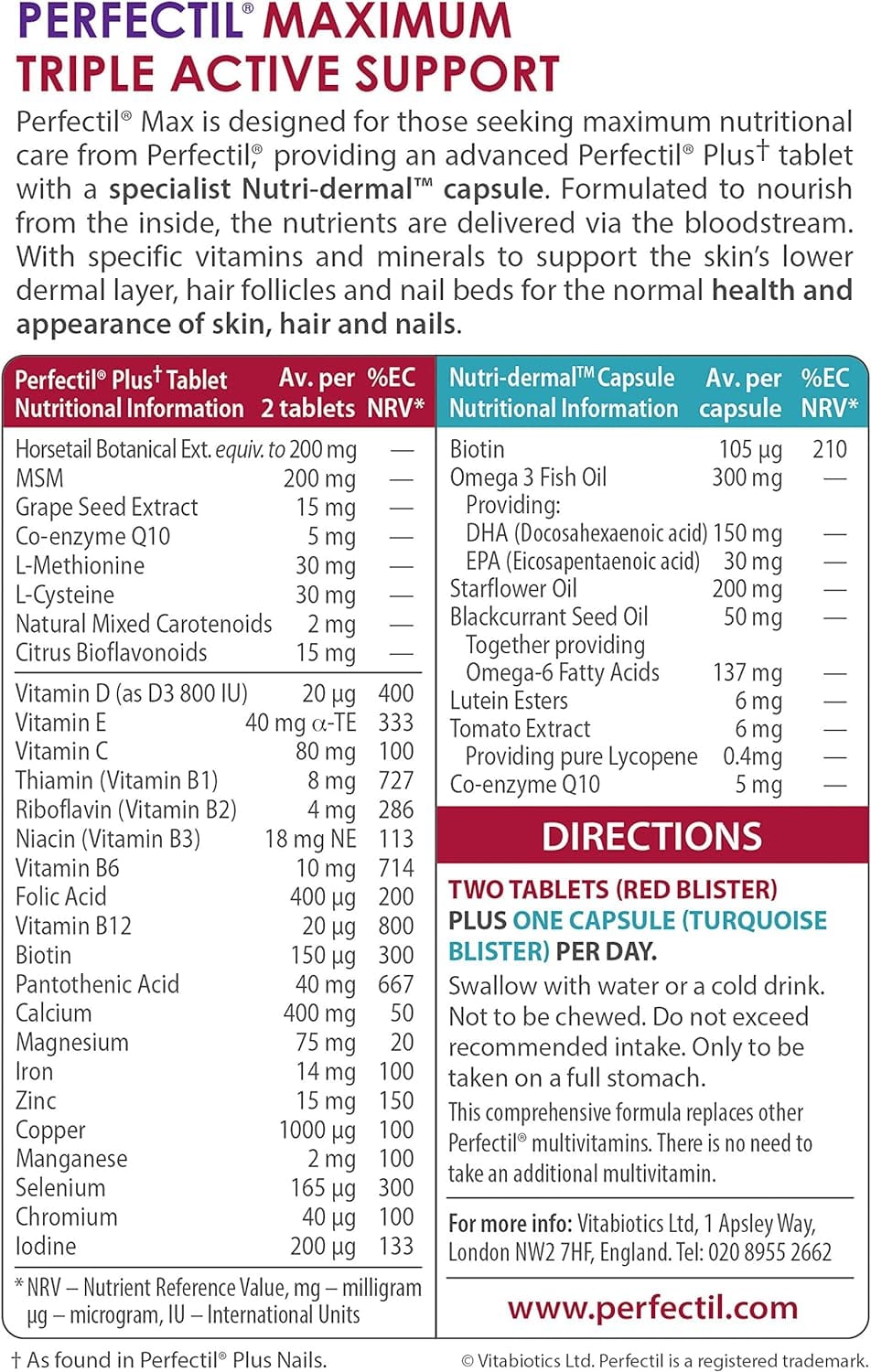 Vitabiotics Perfectil Max Dual Pack (56 & 28) Skin Hair and Nails