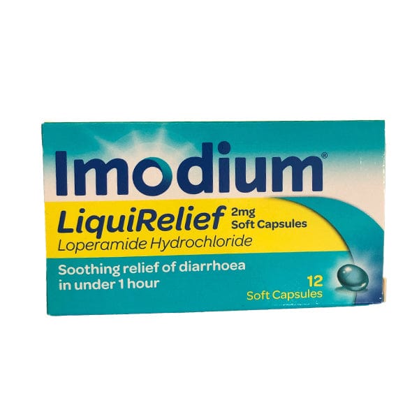 Imodium Liqui Relief Loperamide Capsules (12) Stomach and Bowels