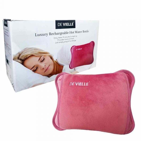 De Vielle Rechargeable Electric Hot Water Bottle Pink Aid Sleep