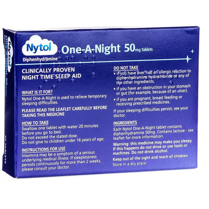 Nytol Diphenhydramine 50mg Tablets One A Night 20 Tablets Aid Sleep Nytol Diphenhydramine 50mg One A Night Tablets 20 | Sleep Aid Ireland