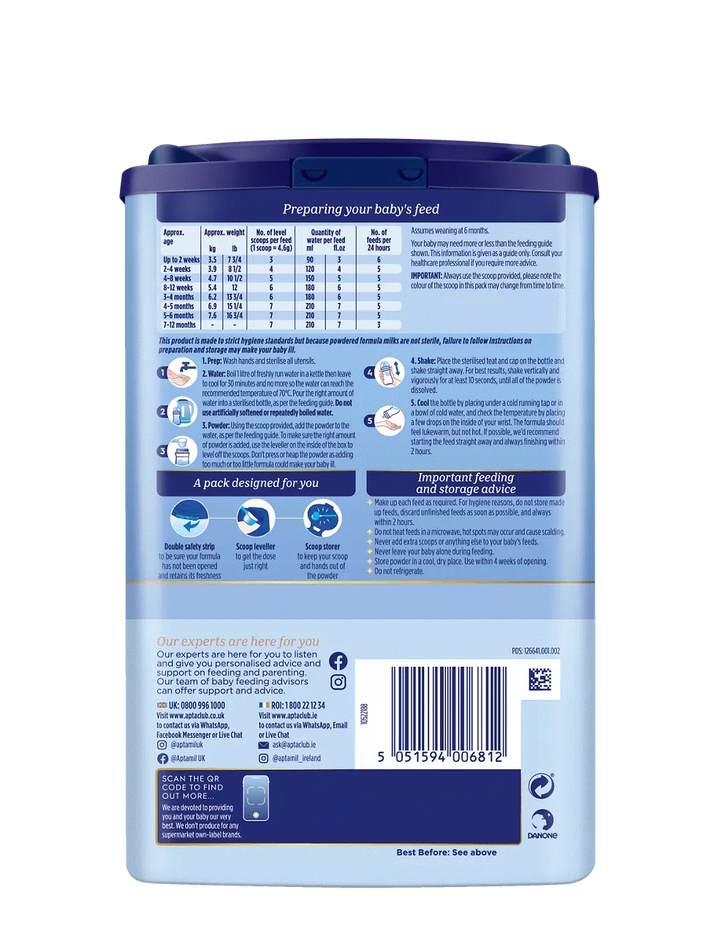Aptamil 1 First Baby Milk Formula Powder from Birth 800g Baby Feeding Aptamil 1 First Baby Milk Formula Powder from Birth 800g