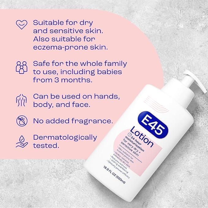 E45 Moisturising Lotion Pump Dispenser 500ml Body E45 Moisturising Lotion Pump Dispenser 500ml | Dry Skin Moisturiser Ireland
