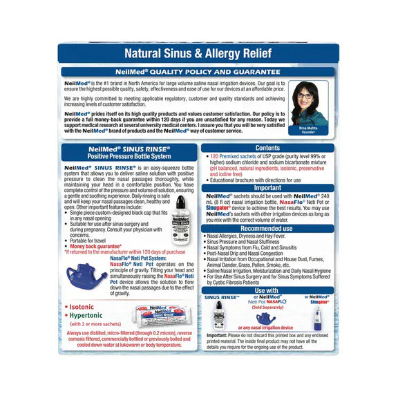 NeilMed All Natural Sinus Rinse Premixed Sachets 120 Cold and Flu NeilMed Sinus Rinse Sachets 120 | Saline Nasal Irrigation