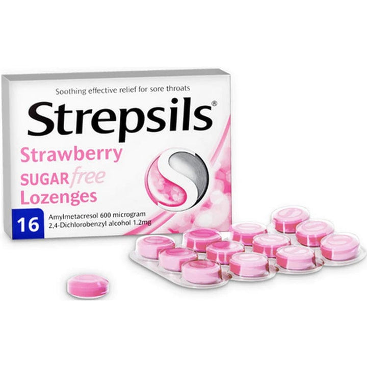 Strepsils Strawberry Sugar Free Lozenges (16) Cough PA0979/038/003