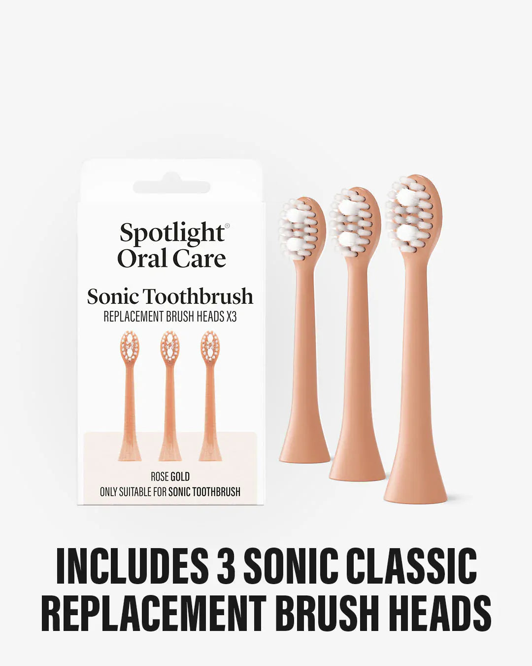 Spotlight Sonic Toothbrush Replacement Heads - Rose Gold (3 Pack) Dental Spotlight Oral Care Sonic Toothbrush Replacement Heads Rose Gold 3 Pack | Lir Pharmacy