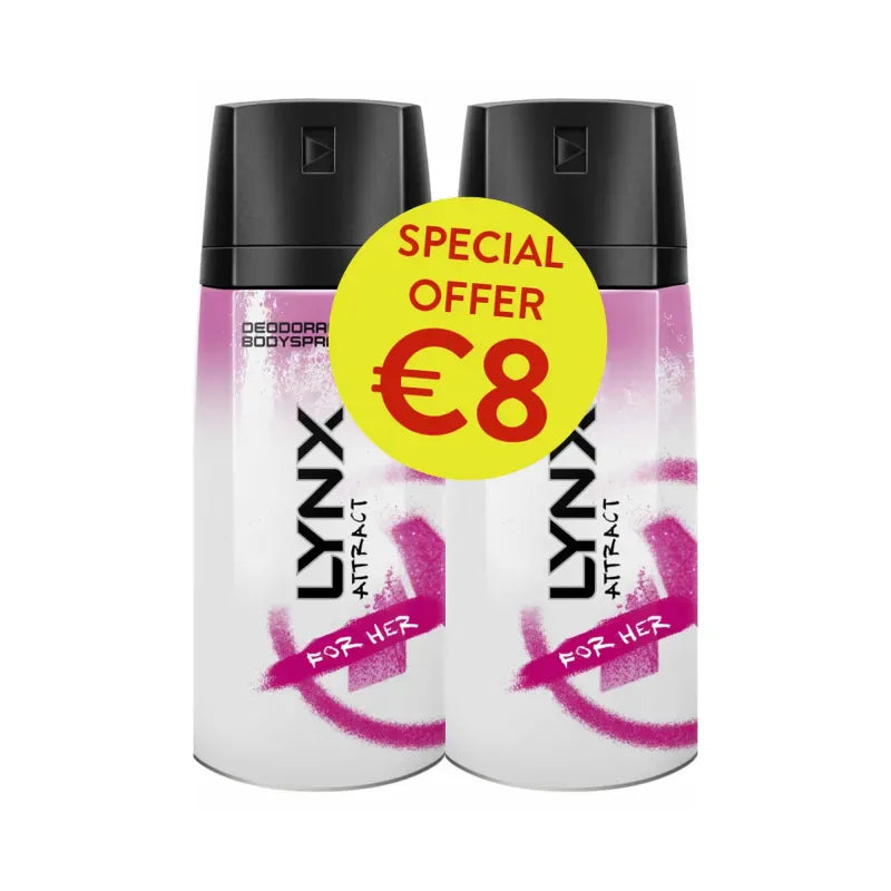 LYNX ATTRACT FOR HER DEODRANT 150ml Twin PK Deodorant and Antiperspirant LYNX ATTRACT FOR HER DEODRANT 150ml Twin PK
