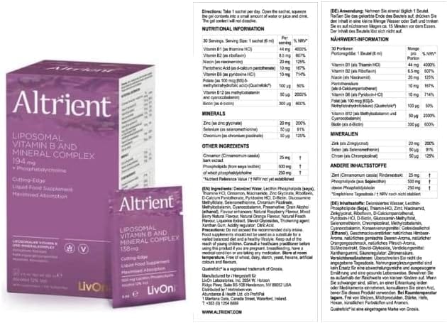 Altrient Liposomal Vitamin B Complex (30) Energy and Wellbeing