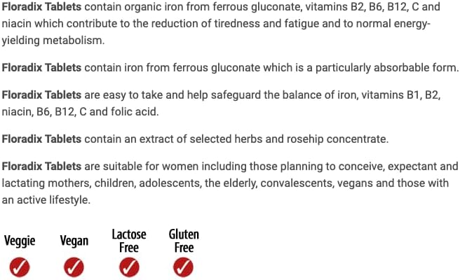 Floradix Iron & Vitamin Tablets (84) Energy and Wellbeing