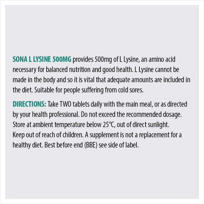 Sona L Lysine 500mg Tablets (60) Energy and Wellbeing