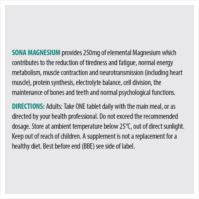 Sona Magnesium Tablets 250mg (60) Energy and Wellbeing