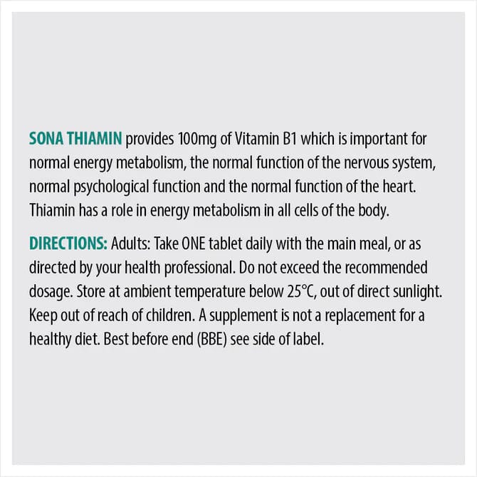 Sona Thiamin 100mg Vitamin B1 (120) Energy and Wellbeing