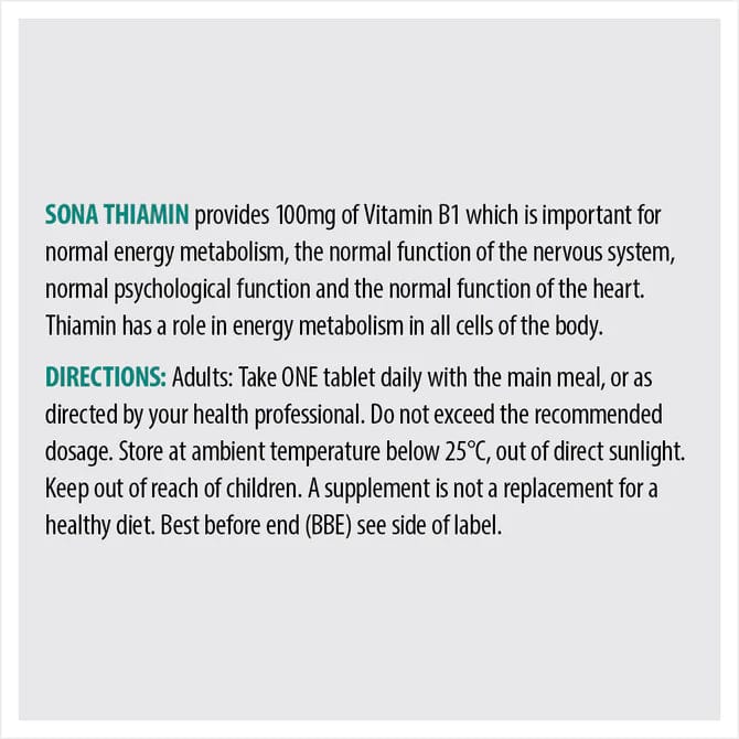 Sona Thiamin 100mg Vitamin B1 (60) Energy and Wellbeing