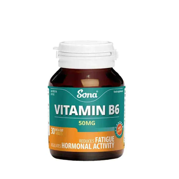 Sona Vitamin B6 50mg Tablets 30 Energy and Wellbeing Sona Vitamin B6 50mg Tablets 60 | Energy &amp; Hormonal Support