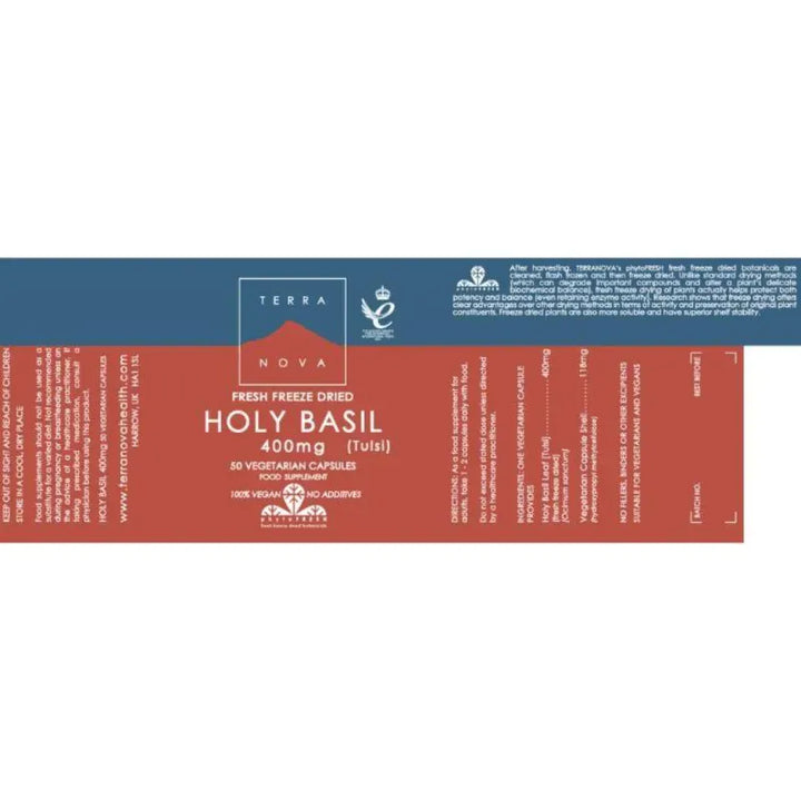 Terranova Holy Basil 400mg Capsules 50 Energy and Wellbeing Terranova Holy Basil 400mg Capsules 50 |Herbal Food Supplement Ireland