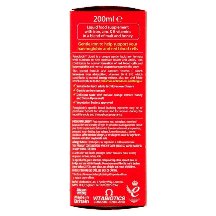 Vitabiotics Feroglobin Liquid 200ml Energy and Wellbeing