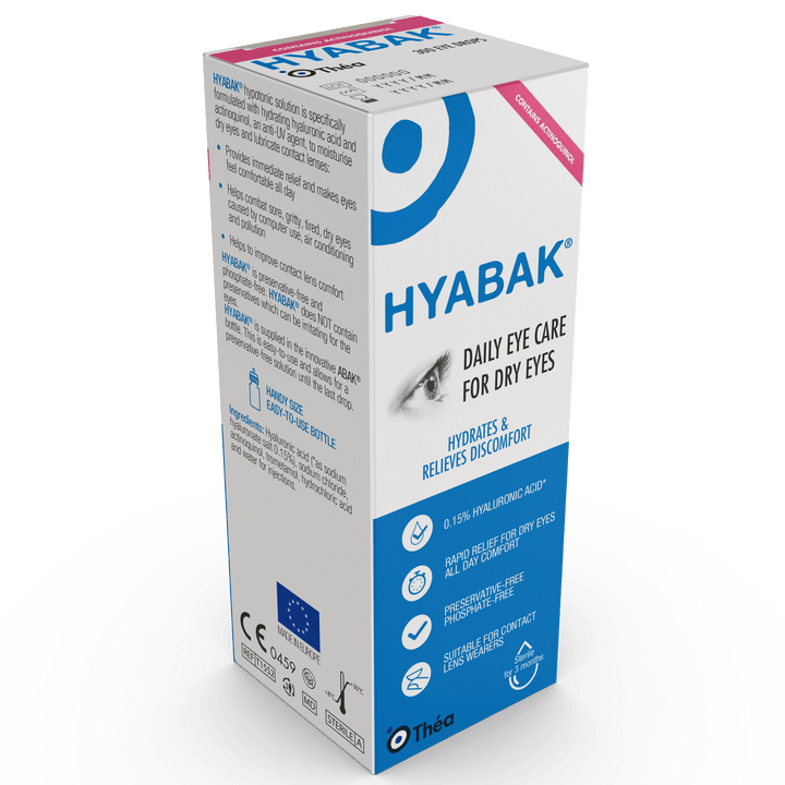 Hyabak 0.15% Sodium Hyaluronate Dry Eye Drops Eyes and Ears