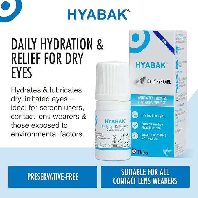 Hyabak 0.15% Sodium Hyaluronate Dry Eye Drops Eyes and Ears Hyabak 0.15% Sodium Hyaluronate Dry Eye Drops