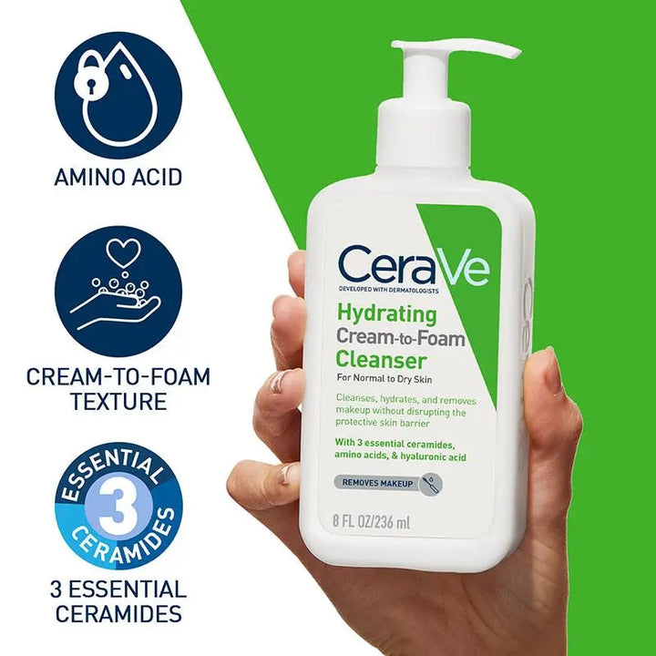 CeraVe Hydrating Cream-To-Foam Cleanser 236ml Facial Cleansers CeraVe Hydrating Cream-To-Foam Cleanser 236ml | Cleanser Ireland