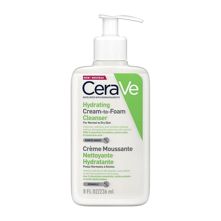CeraVe Hydrating Cream To Foam Cleanser With Hyaluronic Acid (236ml) Facial Cleansers