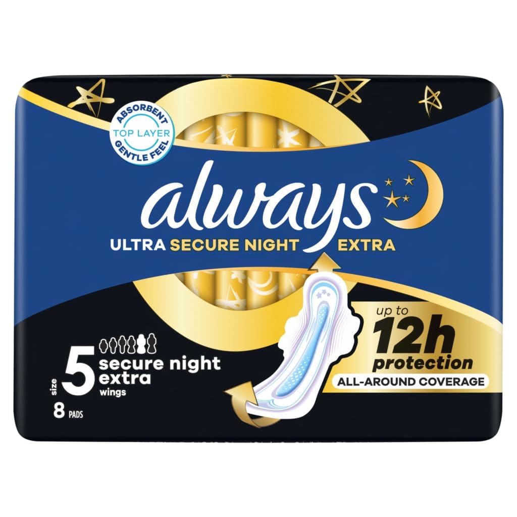 Always Ultra Secure Night (Size 5) Sanitary Pads With Wings 8 Pack Feminine Care Always Ultra Secure Night Size 5 Sanitary Pads With Wings 8 Pack