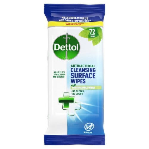 Dettol Anti-Bacterial Cleansing Surface Wipes - Value Pack (72's) First Aid