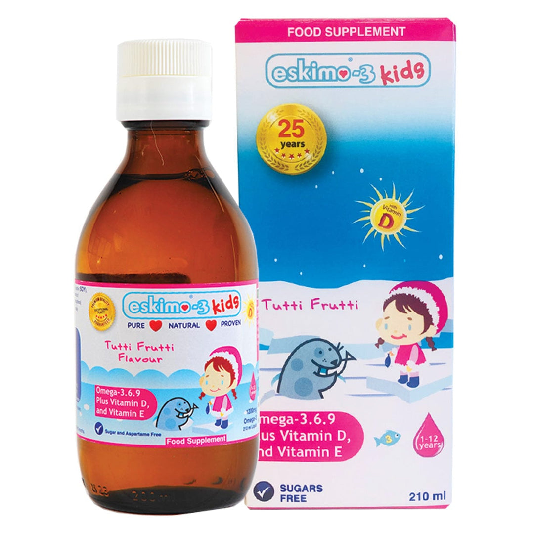 Eskimo-3 Kids with Omega 3, 6, 9 plus Vitamin D & E Tutti Frutti Flavour (210ml) Fish Oils