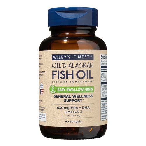 Wiley’s Finest Wild Alaskan Fish Oil ~ Easy Swallow Minis (60) Fish Oils