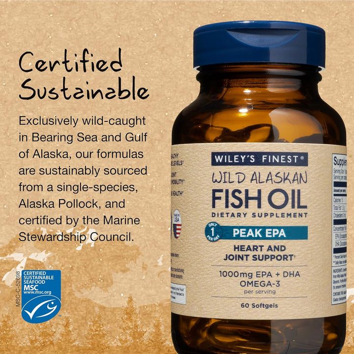 Wiley’s Finest Wild Alaskan Fish Oil ~ Peak EPA (60) Fish Oils