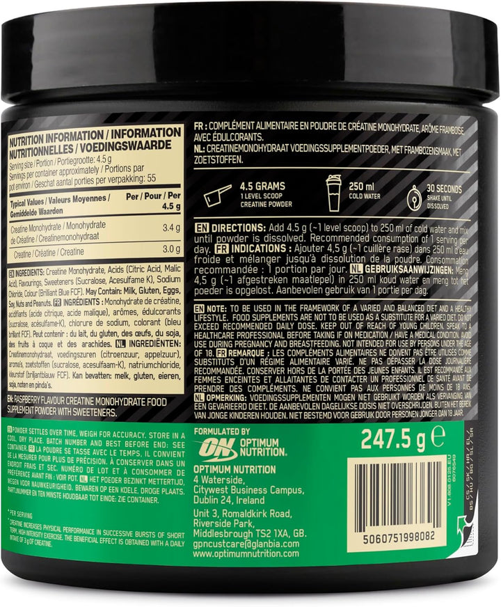 Optimum Nutrition Raspberry Flavour Creatine Monohydrate 247g Fitness &amp; Nutrition Optimum Nutrition Raspberry Creatine Monohydrate 247g | Creatine Ireland