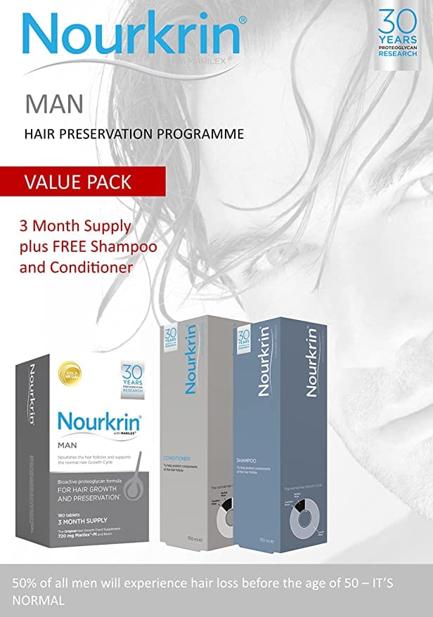 Nourkrin Man - 3 Months Supply (180) FREE Shampoo & Conditioner Haircare