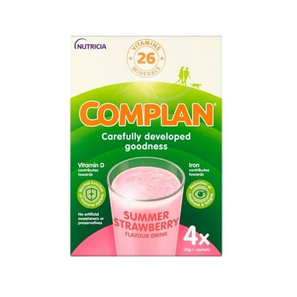 Complan Summer Strawberry Flavour Drink 4 x 55g Health Food Complan Summer Strawberry Flavour Drink 4 x 55g
