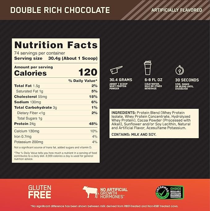 Optimum Nutrition Gold Standard Whey Protein 2.28kg Double Rich Chocolate Health Food