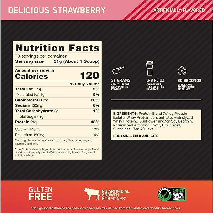 Optimum Nutrition Gold Standard Whey Protein 2.28kg Strawberry Health Food