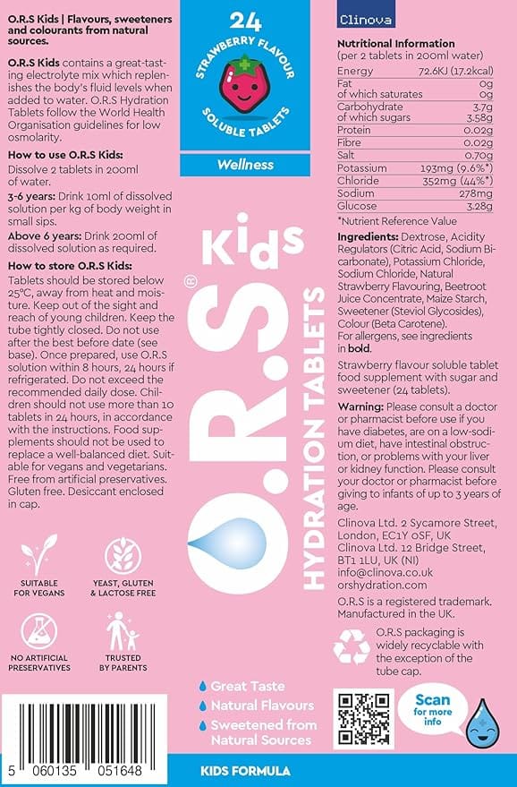 ORS Oral Hydration Kids Strawberry 24s Health Food ORS Oral Hydration Kids Strawberry 24s