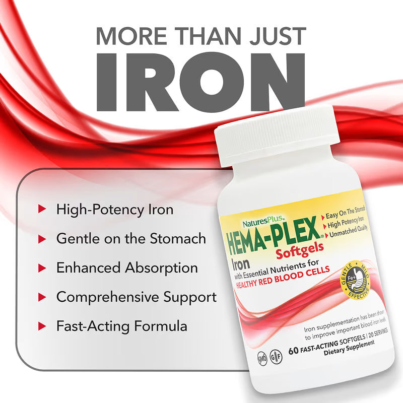 Natures Plus HEMA-PLEX Iron Capsules 60 Heart Health Natures Plus HEMA-PLEX Iron Capsules 60 | High Strength Iron &amp; Energy Support Ireland