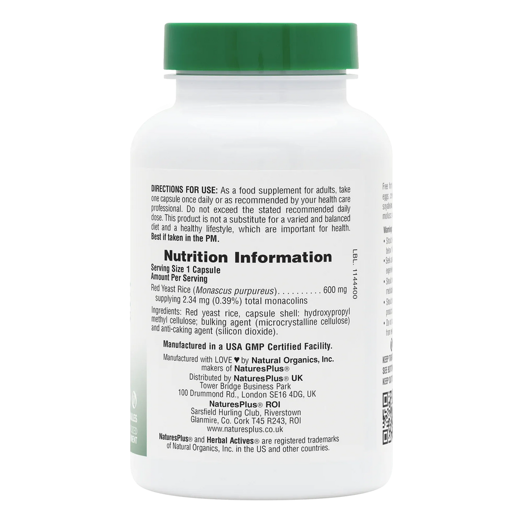 Natures Plus Herbal Active Red Yeast Rice 600mg 60 Heart Health Natures Plus Red Yeast Rice 600mg 60 Capsules | Standardised Herbal Supplement Ireland
