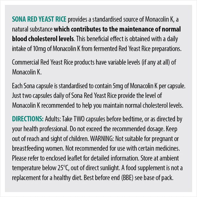 Sona Red Yeast Rice Capsules (60) Heart Health