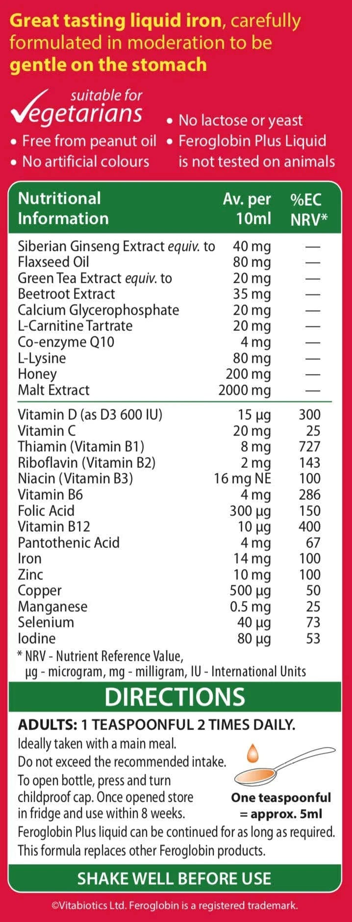 Vitabiotics Feroglobin Plus Liquid 200ml Heart Health