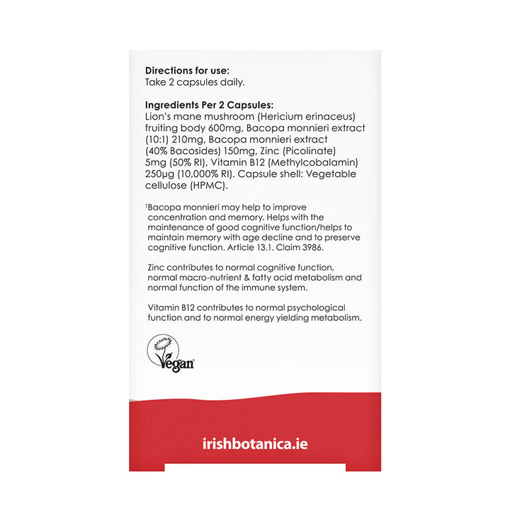 Irish Botanica Lions Mane Mushroom and Bacopa Capsules 60 Herbal Remedies Irish Botanica Lions Mane Mushroom and Bacopa Capsules 60